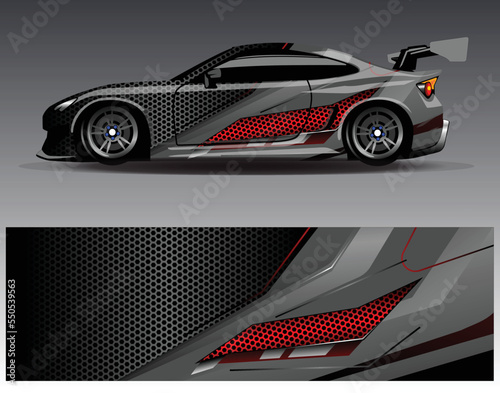 Car wrap design vector. Graphic abstract stripe racing background kit designs for wrap vehicle  race car  rally  adventure and livery