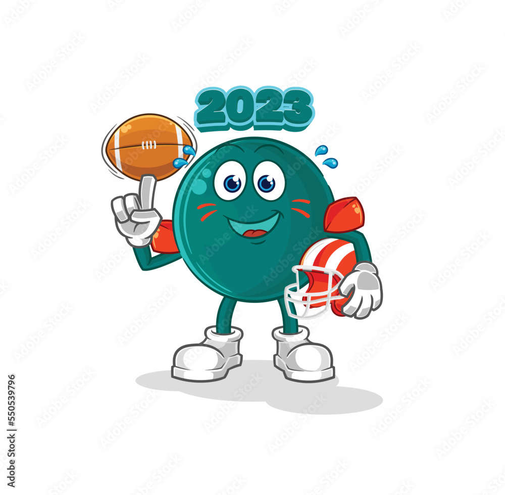 Fototapeta premium 2023 playing rugby character. cartoon mascot vector