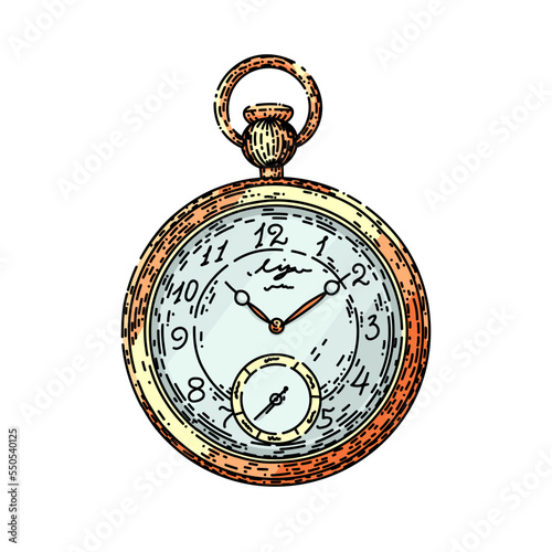 stopwatch pocket hand drawn vector. retro time, ancient dial, roman metal object stopwatch pocket sketch. isolated color illustration