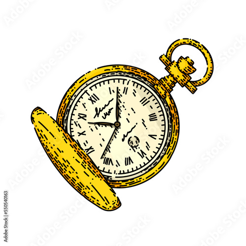 gold watch pocket hand drawn vector. vintage countdoun, old round ibject, classic timer gold watch pocket sketch. isolated color illustration