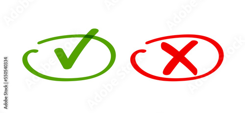 Yes no or dos and don'ts drawn written check mark cross hand drawn graphic red green clipart, false true tips instructions element, vote test exam pen marker choice, confirm decline icon, error right