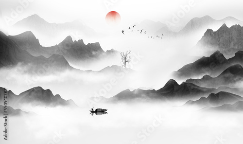 Chinese Style Ink Artistic Conception Landscape Painting photo