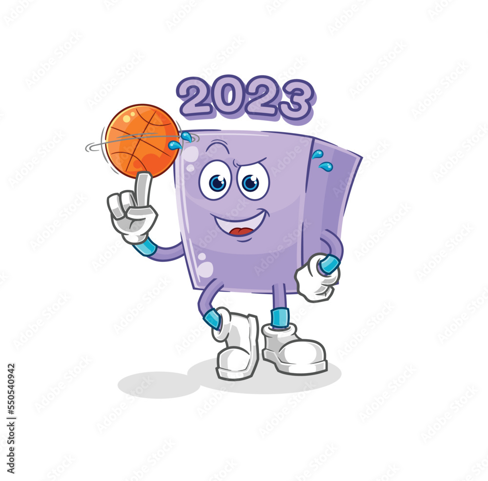 new year playing basket ball mascot. cartoon vector