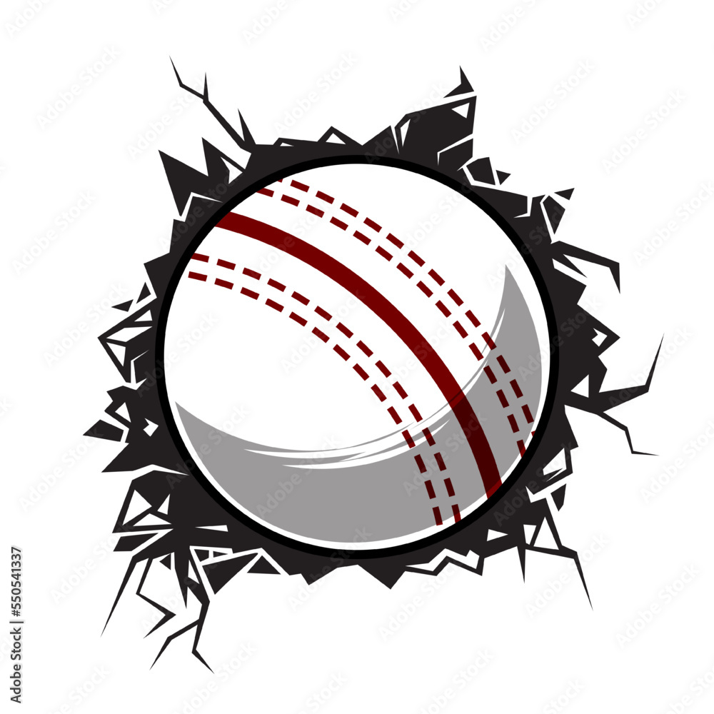 cricket ball cracked wall. cricket club graphic design logos or icons