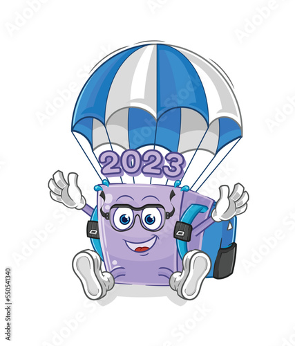 new year skydiving character. cartoon mascot vector