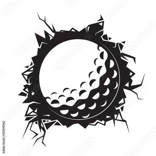 golf ball cracked wall. golf club graphic design logos or icons. vector illustration..
