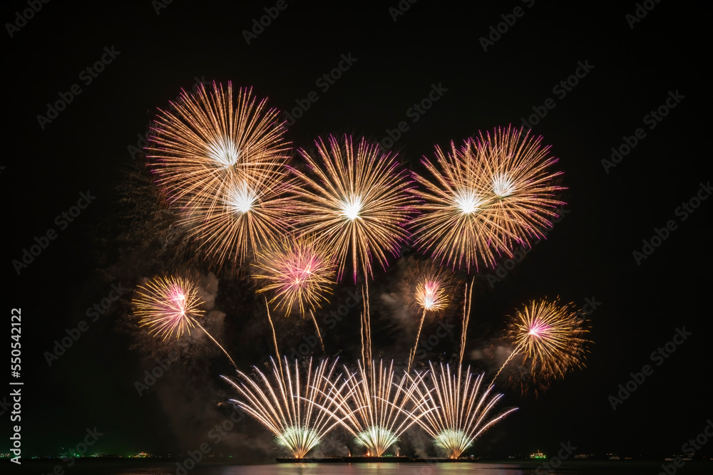 Real Fireworks display celebration, Colorful New Year Firework