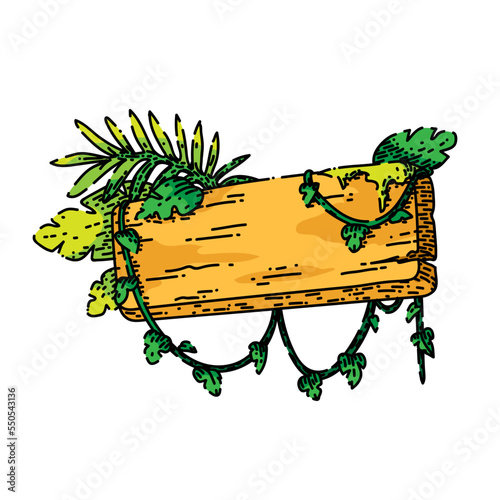 jungle wooden signboard hand drawn vector. game forest, plant board, panel liana interface jungle wooden signboard sketch. isolated color illustration