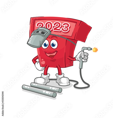 new year 2023 welder mascot. cartoon vector