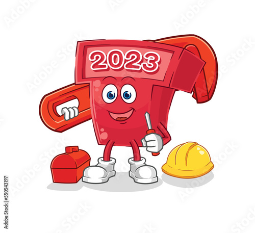 new year 2023 plumber cartoon. cartoon mascot vector