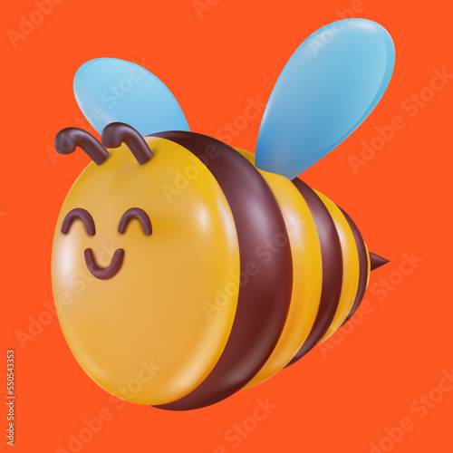 3d cartoon bee in vector realistic funny style. Cute art element. Funny plasticine or glossy clay design object. Sweet colorful illustration on minimal background.