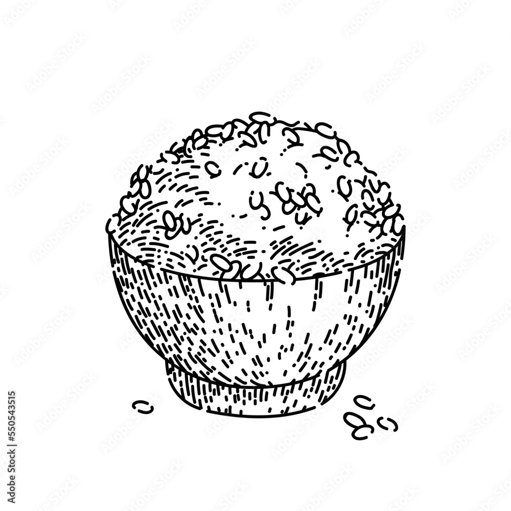 rice bowl hand drawn vector. white food, cooked asian boiled dish