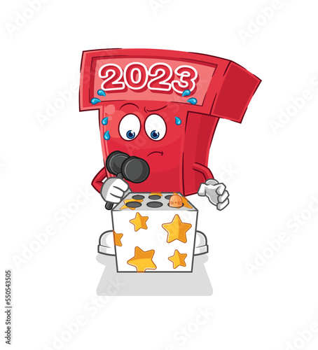 new year 2023 play whack a mole mascot. cartoon vector