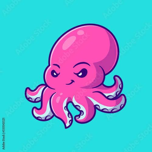 Cute Octopus Cartoon Vector Icon Illustration. Animal Nature Icon Concept Isolated Premium Vector. Flat Cartoon Style