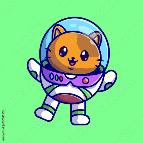 Cute Astronaut Cat Floating On Space Cartoon Vector Icon 
Illustration. Animal Technology Icon Concept Isolated 
Premium Vector. Flat Cartoon Style