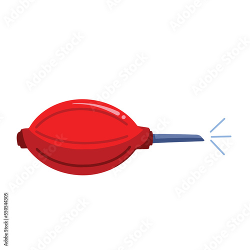 Red hand dust blower vector illustration isolated on white background. Equipment for cleaning dust from camera or other electronic drawing with simple flat color.