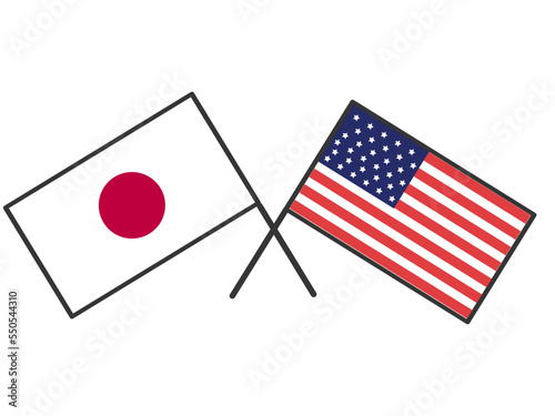日本とアメリカの国旗。ベクターイラスト