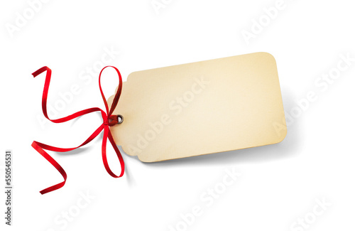 card note chirstmas celebration greeting or holidays gift or price tag with ribbon bow; isolated on transperent background