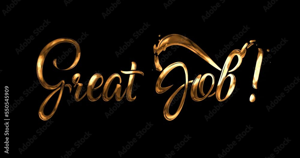Animated of a Great job in golden color on the black background alpha channel. This animation suitable for congratulations, celebrations, and achievements