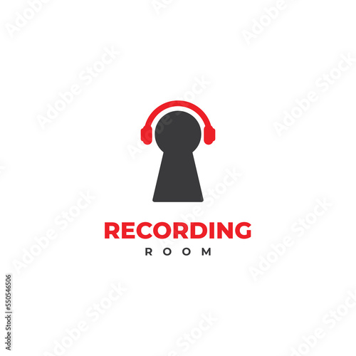 recording room logo design on isolated background. key hole combine with earphone logo