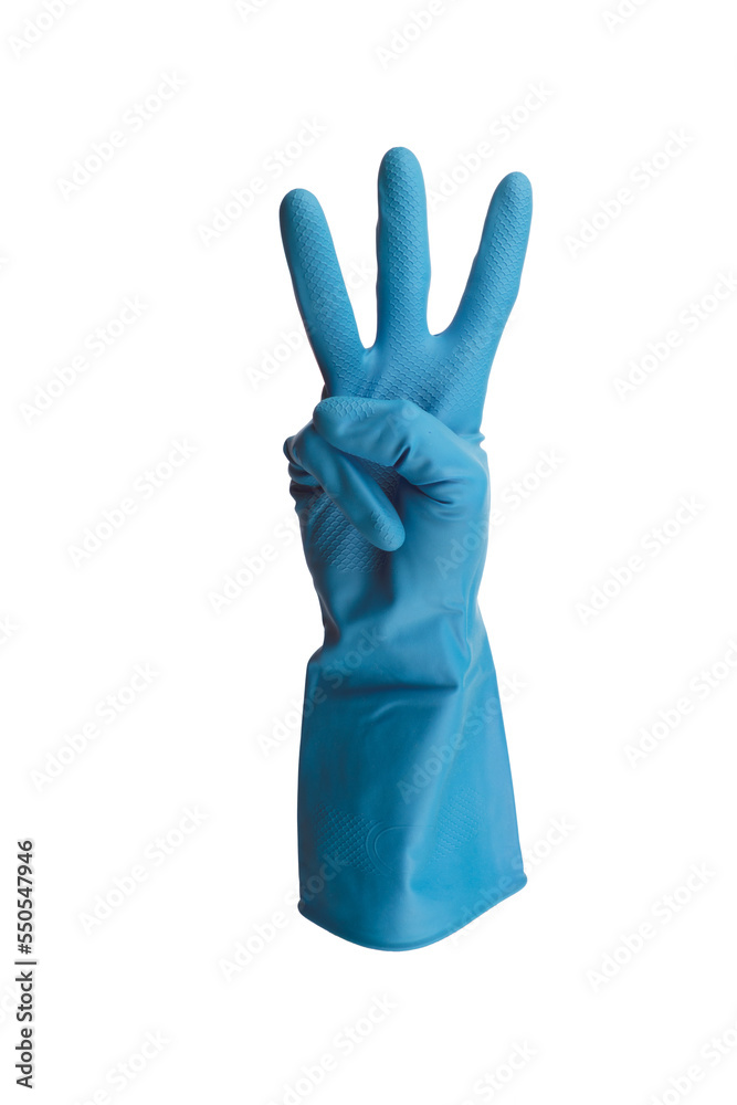 Blue glove with no background counting 3