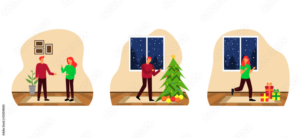 Flat Bundle Christmas Celebration Design Illustration Flat Bundle Christmas Celebration Design Illustration