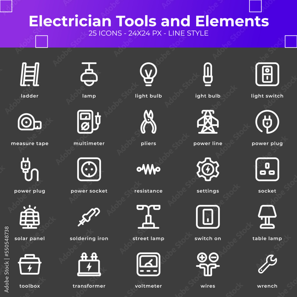 Electrician Tools and Elements Icon Pack
