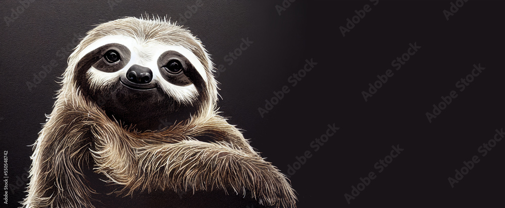 Sloth portrait in studio setting, jungle animal face, illustration - obrazy, fototapety, plakaty 
