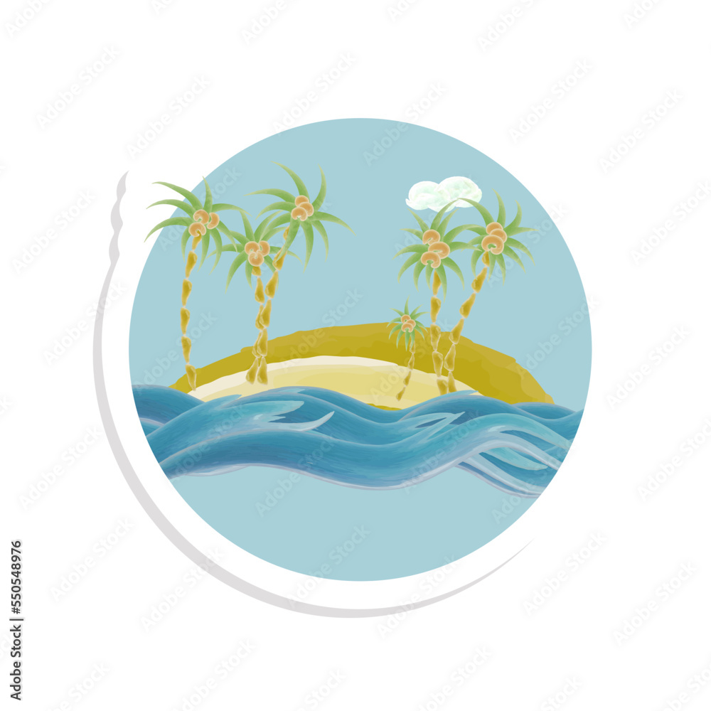 tropical island with palms vector sticker