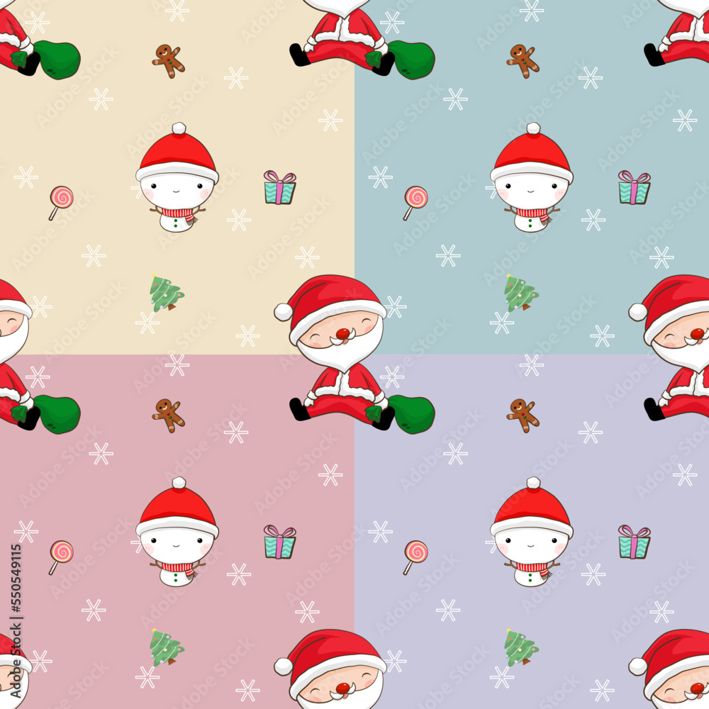 santa claus and snowman seamless pattern background