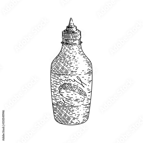 mustard bottle hand drawn vector. container sauce, food yellow, condiment plastic, product ingredient, object jar mustard bottle sketch. isolated black illustration
