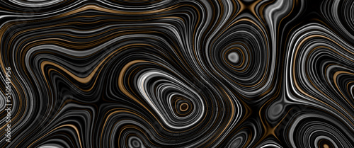 Black satin liquid background. Digital art abstract pattern. Abstract liquid metal close-up design. Smooth elegant black satin texture. Luxurious marble background design.