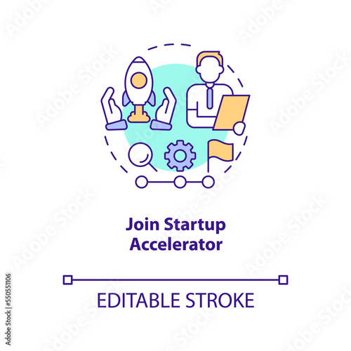 Join startup accelerator concept icon. Entrepreneur program. Small business abstract idea thin line illustration. Isolated outline drawing. Editable stroke. Arial, Myriad Pro-Bold fonts used