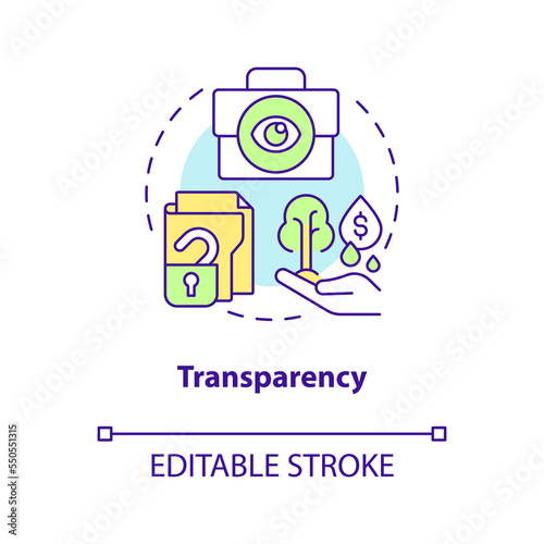 Transparency concept icon. Level of trust in startup. Reliable business. Profitable abstract idea thin line illustration. Isolated outline drawing. Editable stroke. Arial, Myriad Pro-Bold fonts used