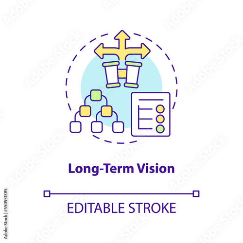 Long-term vision concept icon. Startup development strategy. Business plan. Ambitions abstract idea thin line illustration. Isolated outline drawing. Editable stroke. Arial, Myriad Pro-Bold fonts used