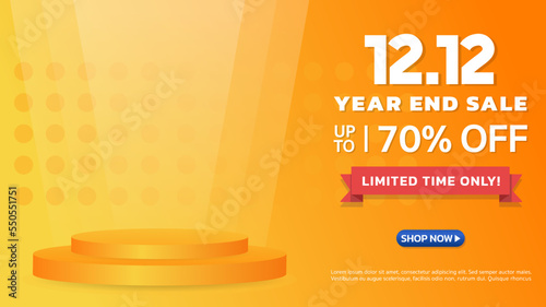 12.12 Year End Sale. Special offer Mega sale 70% off with podium. Banner background vector illustration