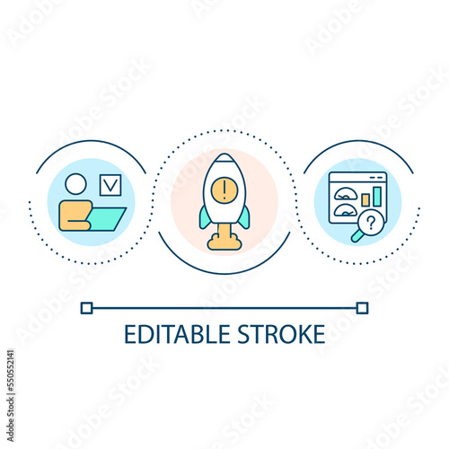 Wallpaper Mural Software production testing loop concept icon. Developing websites. Release management improvement abstract idea thin line illustration. Isolated outline drawing. Editable stroke. Arial font used Torontodigital.ca