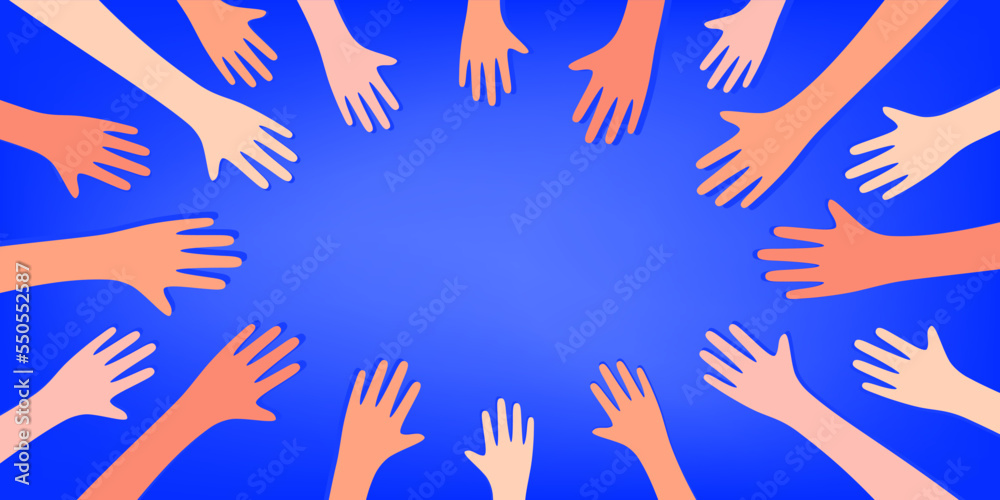 Fototapeta premium Many human hands circle shape simple illustration