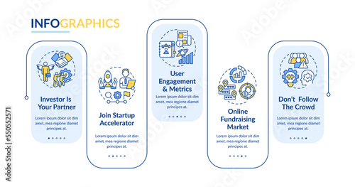 Ways to attract investors rectangle infographic template. Data visualization with 5 steps. Editable timeline info chart. Workflow layout with line icons Lato Bold, Regular fonts used