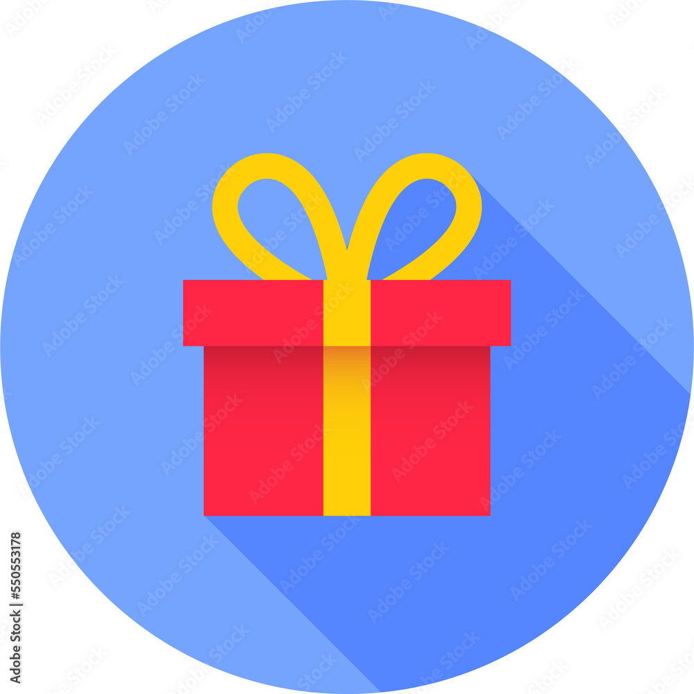 Gift box icon in flat design style. Wrapped gift box with ribbon sign. Gift box icon in flat design style. Wrapped gift box with ribbon sign.