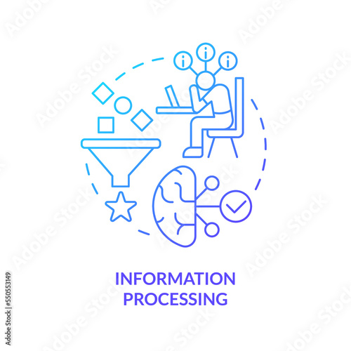 Information processing blue gradient concept icon. Content filter. Explanation of confirmatory bias abstract idea thin line illustration. Isolated outline drawing. Myriad Pro-Bold font used