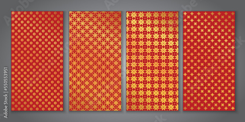 set of illustration of vector backgrounds with red/gold colored christmas decor pattern