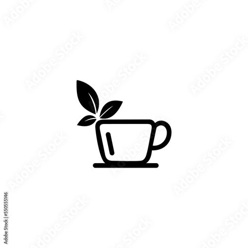 Tea Logo Template. Logo for Organic Green tea Shop for Healthy Lifestyle. Cup of Organic Green Tea and Fresh Green Leafs