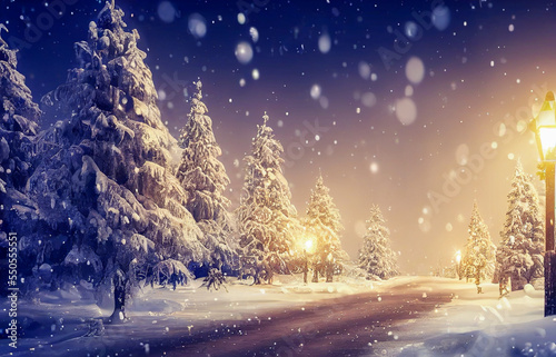 winter landscape with snow and trees generative ai illustration © Animaflora PicsStock