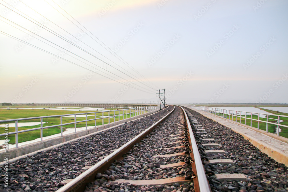 Railway Background, Blurred railway in the City, Soft focus or defocus on rails. 