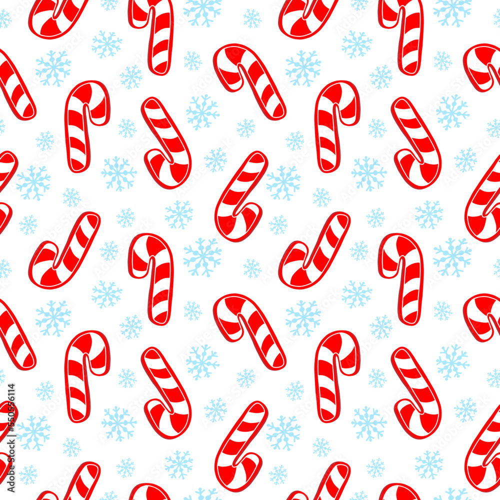 Christmas season seamless pattern with red candy and snowflakes. Cartoon vector background. Wrapping or scrapbook paper design. Christmas season seamless pattern with red candy and snowflakes. Cartoon vector background. Wrapping or scrapbook paper design.