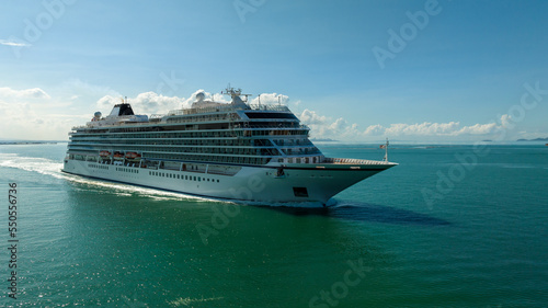 large luxury and high-class white cruise ship viking norway sailing in the ocean of thailand travel and spa in summer 