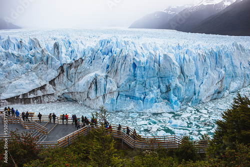 Tourists at Perito Moreno Glacier National Park Patagonia Argentina