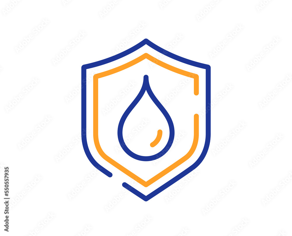 Water resistant line icon. Waterproof shield sign. Drop protection symbol. Colorful thin line outline concept. Linear style waterproof icon. Editable stroke. Vector Water resistant line icon. Waterproof shield sign. Drop protection symbol. Colorful thin line outline concept. Linear style waterproof icon. Editable stroke. Vector