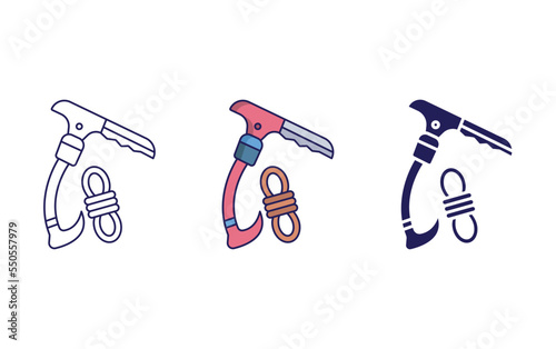 Ice Axe, climbing equipment line and glyph icon, vector illustration